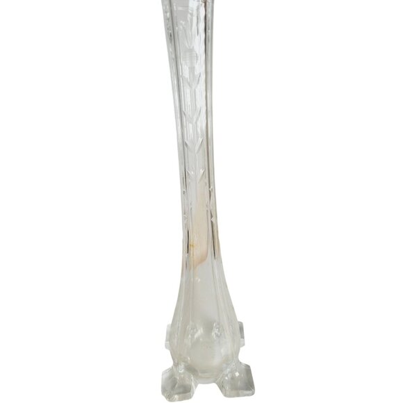 Vintage 1920's Bud Vase Etched Flowers in Clear Glass Footed 9.5" Belgium - Picture 4 of 12